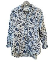 Rachel Zoe women's 100% linen button down floral blouse, medium