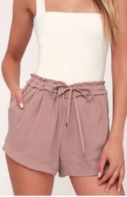 Lulu’s Jest Mauve Paper Bag High Waist Shorts Drawstring Pockets High Rise Large