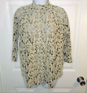 Mesh Floral Top Ivy Jane Rose Lace Netting Blouse Cream Black XS