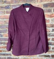 Halogen Burgundy Wool Blend Wrap Jacket Pea Coat Women's Size Small