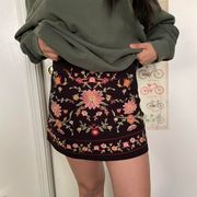 Embroidered Flowers Mini Skirt