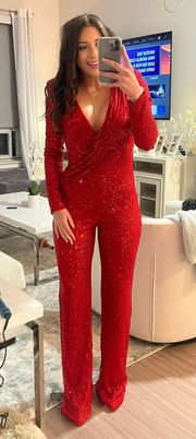 Red Sequin Jumpsuit Size Small