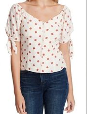 1.State Cropped Cream & Brown Polka Dot Top Size M