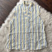 Linen-Blend Striped Sleeveless Shirt