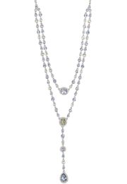 | NWT Double Layered Crystal Rhodium Pave Y-Necklace