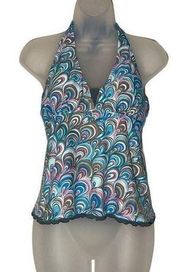 Free Country Womens Tankini Swim Top Halter Tie Multicolor Swirl Pattern Medium