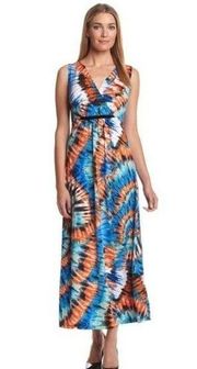 New! NOTATIONS Tie-Dye Print Sleeveless Maxi Dress Tangerine Multi Size Small