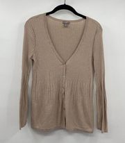 J. Jill Cardigan Sweater Tan Silk Blend Button Front Womens Size Medium Petite