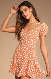 Lulus 861 NEW Lulu’s Oh My Darlin' Orange Print Puff Sleeve Mini Dress