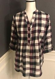 Cato button front plaid pin tucked blouse