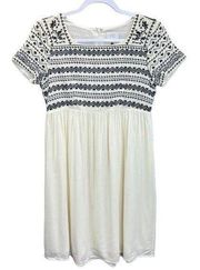 HD in Paris Babydoll Dress Cream Size S Anthropologie Embroidered Short Sleeve