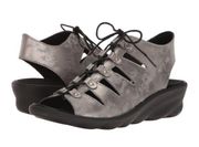 Wolky Arena Amalia Nubuck Light Gray & Black Leather Sandals Size 38