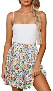 Summer Bohemian Floral Printed High Waist Ruffle A Line Beach Mini Skirt