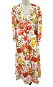 Beulah Style White Floral Print Button Front Maxi Dress Size Small