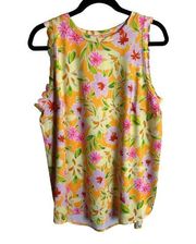 Crown & Ivy Spring Scalloped Sleeveless Tank Floral Size XL Scoop Neck