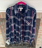 Motherhood Maternity Plaid Stripes Button Down Shirt size medium