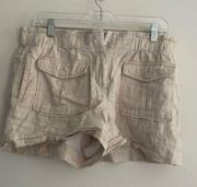 Loft Beige Linen Cotton Blend Lightweight Paper-bag Stretch Waist Shorts