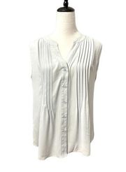 BCBGMAXAZRIA Womens Blouse Solid Gray Sleeveless Button Front Tuck Pleated S
