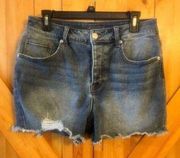 Maurices Jean Shorts Women's Size 10  Distressed med Wash Button fly High Rise B