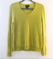 Peck & Peck Sweater 100% 2-Ply Cashmere V Neck in Lime/ Pear Green Sz M NWOT