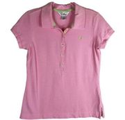 Lilly Pulitzer Small Polo Shirt Pink Green Short Sleeve Half Button Down 600