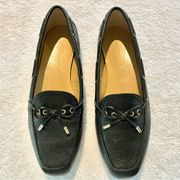 Women’s Talbots Black Genuine Leather w Bow Driving Moccasin Flats Size 7