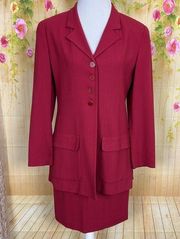 HENRI BENDEL Red Wool Skirt Suit Size 8