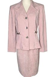 R&K Originals Skirt Suit Pink Faux Suede Women's Size 6 Blazer 2 Piece Set