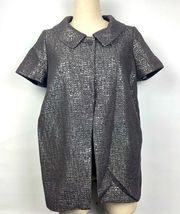 Adrienne Vittadini Gray Metallic Short Sleeve Peacoat Cocoon Lined Jacket