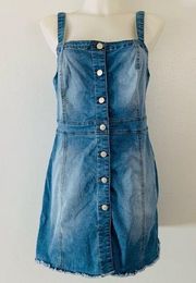 Ci Sono Light Wash Denim Button Up Frayed Hem Mini Dress Size Large