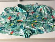 NWT cuddle duds boxer pajama set large with parrots and tropical flowers