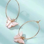 Boutique Pink Butterfly Gold Hoop Earrings