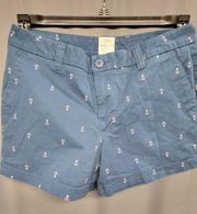 Magellan Blue Anchor Flat Front Cotton Lightweight Shorts Size 8 B29.1