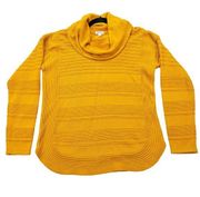Westport Women Medium Cowl Neck Sweater Mustard Yellow Ribbed