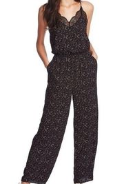 1 State Womens Jumpsuit Pants Lace Trimmed Floral Spaghetti Strap Black Red XL