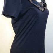 TOMMY HILFIGER Blue Cap Sleeve Scoop Embellished Neck Cotton Rayon Top sz M