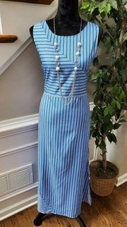 Misslook Women's Blue Cotton & Polyester Round Neck Sleeveless Long Maxi Dress M