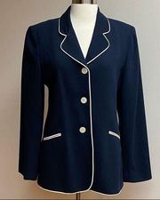 Neiman Marcus Navy Blue, White Trim Blazer