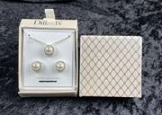 Dillard's Womens Silver Faux Pearl Cubic Zirconia CZ Necklace Earring Gift Set