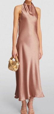 NEW $495 Vince Open back Satin Halterneck Maxi Dress in Baby Pink