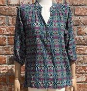 Escapada green multi patterned busy print top / XS / Excellent condition