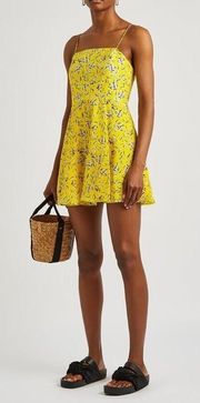Alice+Olivia Glinda Yellow Floral Silk Cotton Empire-Line Mini Dress Size 0