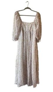 Storia Floral Peasant Dress Size S Gray Boho Hippy Romantic Long Puff Sleeve