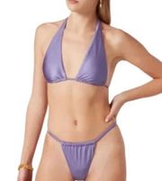 Good American  Lilac Mist Shine Ruched Halter Neck Bikini Top Size 3/ Large NWT