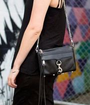 Rebecca Minkoff Mini M.A.C. Black Leather & Silver Chain Crossbody Purse