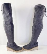 Nicole Miller Over the Knee Bass Gray Faux Suede Boots Size 8 New