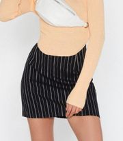 Women Black Lined Pinstripe Mini Skirt Zipper Back Size 28