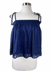 LINE & DOT Cami Baby Doll Tank Navy Shoulder Tie Straps Layered Blue Sm Top NWT