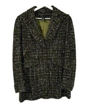 ETCETERA Green Metallic Tweed Wool Blend Zipper Detail Long Sleeve Jacket Size 8