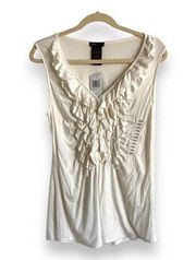 5/$65           Grace Elements Womens Tank Sz L Cream Ruffle Sleeveless NEW